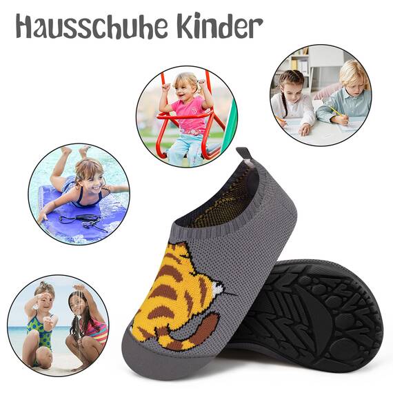 Kyopp Hausschuhe Kinder Junge Mädchen Pantoffeln Rutschfest Barfussschuhe Kindergarten Slippers für Atmungsaktive Weich Lauflernschuhe Kleinkinder Schuhe(Katze 30/31EU)