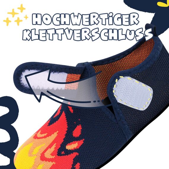 Kyopp Hausschuhe Kinder Junge Klettverschluss Schuhe Mädchen Pantoffeln Rutschfest Slippers für Atmungsaktive Weich Lauflernschuhe Kleinkinder Schuhe(Feuerwehrauto Marineblau 34/35EU)