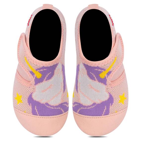 Kyopp Hausschuhe Kinder Junge Klettverschluss Schuhe Mädchen Pantoffeln Rutschfest Slippers für Atmungsaktive Weich Kleinkinder Schuhe(Einhorn Hellrosa 32/33EU)