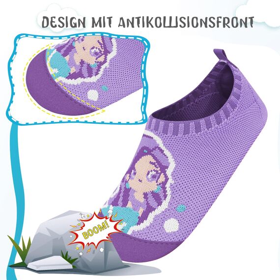 Kyopp Hausschuhe Kinder Junge Mädchen Pantoffeln Rutschfest Barfussschuhe Kindergarten Slippers für Atmungsaktive Weich Lauflernschuhe Kleinkinder Schuhe(Meerjungfrau-Violett 34/35EU)