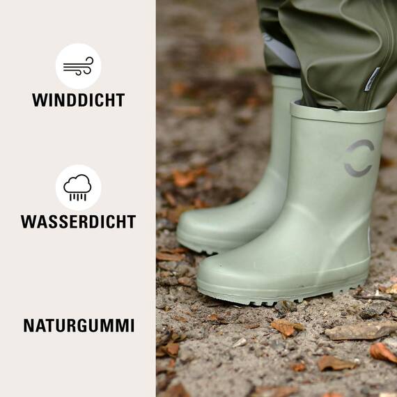 Mikk-line Gummistiefel Kinder 19 | Desert Sage Regenstiefel mit Reflektierenden Details - Wasserdichte Kinderstiefel, Leicht und Rutschfest | Komfortable Allwetter Kinderstiefel