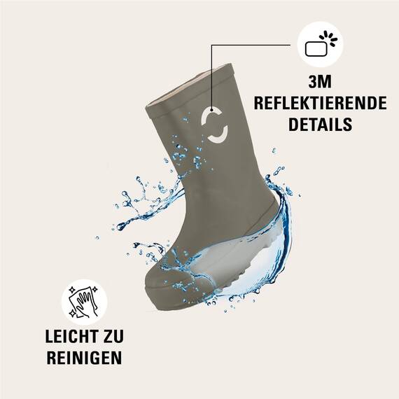 Mikk-line Gummistiefel Kinder 24 | Dusty Olive Regenstiefel mit Reflektierenden Details - Wasserdichte Kinderstiefel, Leicht und Rutschfest | Komfortable Allwetter Kinderstiefel