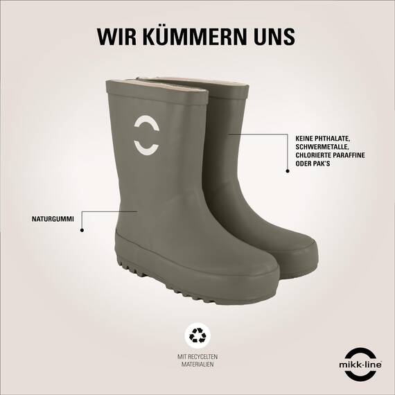 Mikk-line Gummistiefel Kinder 31 | Gefütterte Regenstiefel Dusty Olive | Wasserdichte Regenschuhe & Kinderstiefel