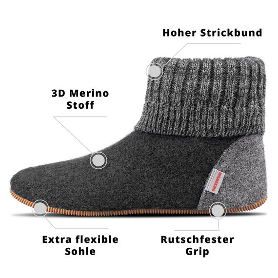 GIESSWEIN Hüttenschuh Wildpoldsried Kids - Hohe Unisex Hausschuhe für Kinder, Warme Filz-Pantoffeln für Mädchen & Jungen, Feste Gummi Sohle