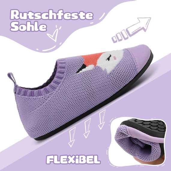 VOLHAL Hausschuhe ​Kinder Mädchen Junge Barfussschuhe Pantoffeln Lauflernschuhe ​Rutschfest ​Kindergarten für Atmung saktive​ Weich Kleinkinder Schuhe ​Unisex(Fuchs Lila 28EU)