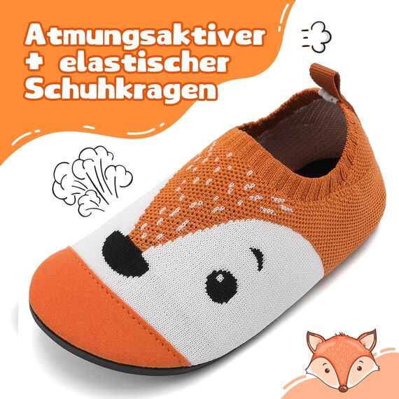 VOLHAL Hausschuhe ​Kinder Mädchen Junge Barfussschuhe Pantoffeln Lauflernschuhe ​Rutschfest ​Kindergarten für Atmung saktive​ Weich Kleinkinder Schuhe ​Unisex(Eichhörnchenbraun 25EU)