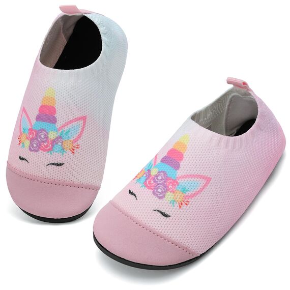 VOLHAL Hausschuhe ​Kinder Mädchen Junge Barfussschuhe Pantoffeln Lauflernschuhe ​Rutschfest ​Kindergarten für Atmung saktive​ Weich Kleinkinder Schuhe ​Unisex(Einhorn Farbverlauf 27EU)