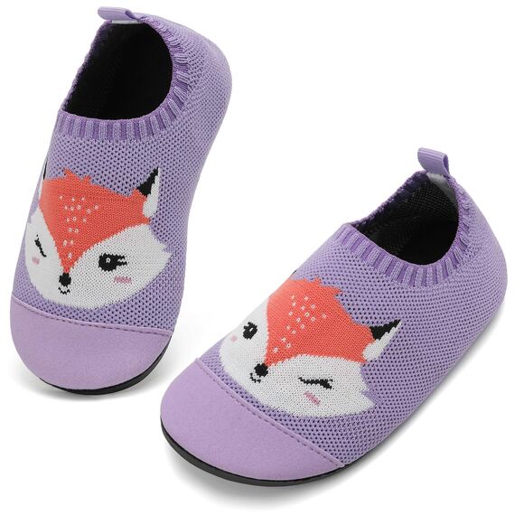VOLHAL Hausschuhe ​Kinder Mädchen Junge Barfussschuhe Pantoffeln Lauflernschuhe ​Rutschfest ​Kindergarten für Atmung saktive​ Weich Kleinkinder Schuhe ​Unisex(Fuchs Lila 24EU)