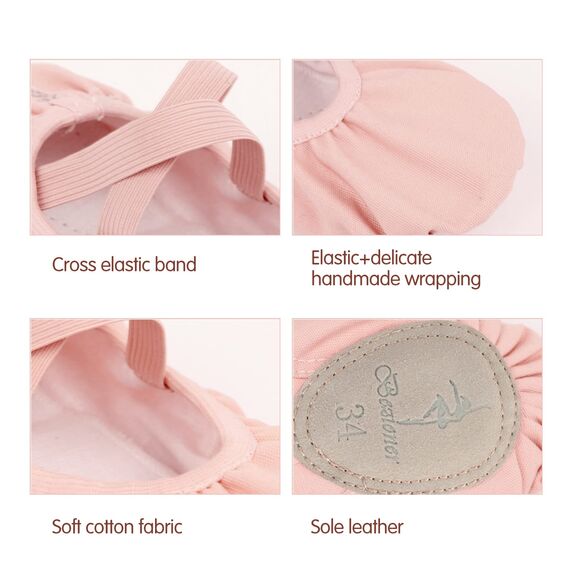 Bezioner Ballettschuhe Ballettschläppchen Tanzschuhe Geteilte Ledersohle für Kinder und Erwachsene(Bitte wählen Sie eine Größe größer als üblich) Pink 25