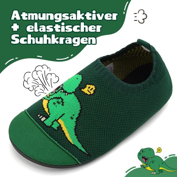 VOLHAL Hausschuhe ​Kinder Mädchen Junge Barfussschuhe Pantoffeln Lauflernschuhe ​Rutschfest ​Kindergarten für Atmung saktive​ Weich Kleinkinder Schuhe ​Unisex(Dinosaurier Grün 30EU)