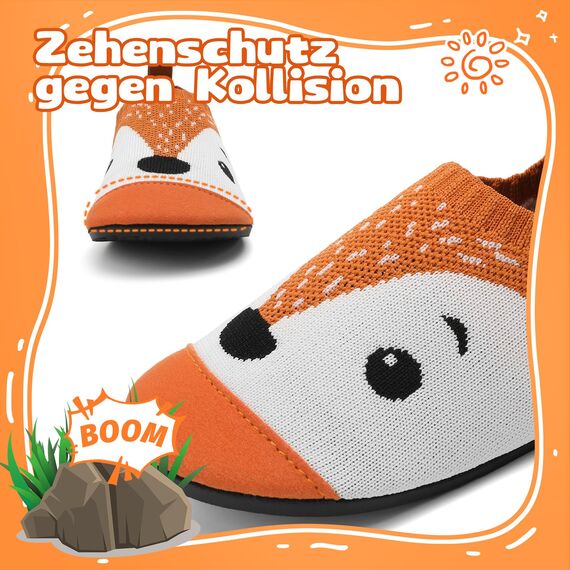 VOLHAL Hausschuhe ​Kinder Mädchen Junge Barfussschuhe Pantoffeln Lauflernschuhe ​Rutschfest ​Kindergarten für Atmung saktive​ Weich Kleinkinder Schuhe ​Unisex(Eichhörnchenbraun 31EU)