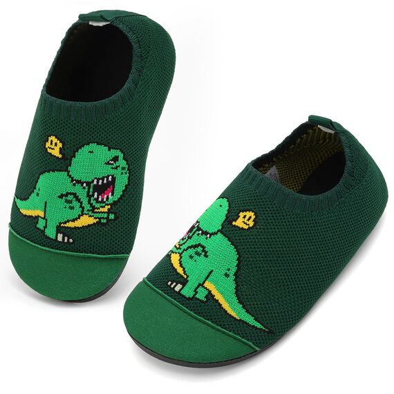 VOLHAL Hausschuhe ​Kinder Mädchen Junge Barfussschuhe Pantoffeln Lauflernschuhe ​Rutschfest ​Kindergarten für Atmung saktive​ Weich Kleinkinder Schuhe ​Unisex(Dinosaurier Grün 28EU)
