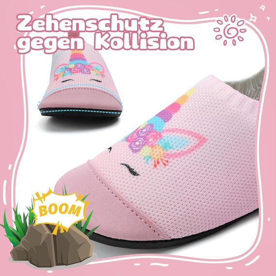 VOLHAL Hausschuhe ​Kinder Mädchen Junge Barfussschuhe Pantoffeln Lauflernschuhe ​Rutschfest ​Kindergarten für Atmung saktive​ Weich Kleinkinder Schuhe ​Unisex(Einhorn Farbverlauf 32EU)