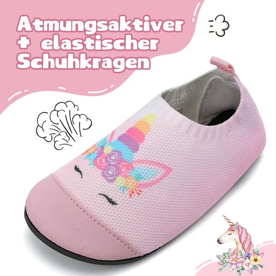 VOLHAL Hausschuhe ​Kinder Mädchen Junge Barfussschuhe Pantoffeln Lauflernschuhe ​Rutschfest ​Kindergarten für Atmung saktive​ Weich Kleinkinder Schuhe ​Unisex(Einhorn Farbverlauf 30EU)
