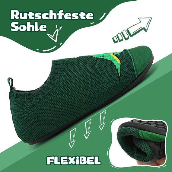 VOLHAL Hausschuhe ​Kinder Mädchen Junge Barfussschuhe Pantoffeln Lauflernschuhe ​Rutschfest ​Kindergarten für Atmung saktive​ Weich Kleinkinder Schuhe ​Unisex(Dinosaurier Grün 28EU)