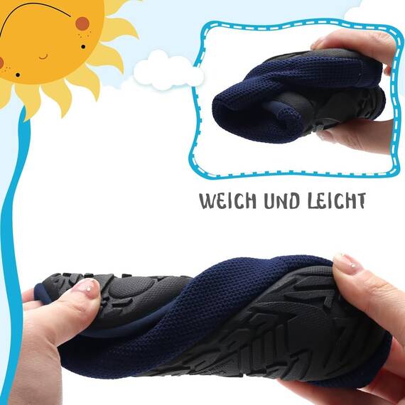 Kyopp Kinder Hausschuhe Junge Mädchen Pantoffeln Aquaschuhe Atmungsaktive Rutschfest Barfussschuhe Slipper Kindergarten Unisex (Hai Dunkelblau 32/33 EU)