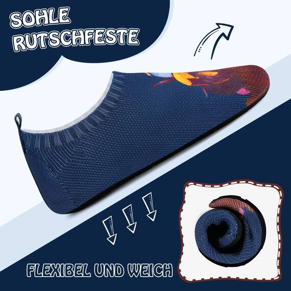 Kyopp Kinder Hausschuhe Junge Mädchen Pantoffeln Aquaschuhe Atmungsaktive Rutschfest Barfussschuhe Slipper Kindergarten Unisex(Traktor/Bagger Dunkelblau 22/23 EU)