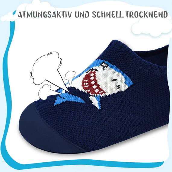 Kyopp Kinder Hausschuhe Junge Mädchen Pantoffeln Aquaschuhe Atmungsaktive Rutschfest Barfussschuhe Slipper Kindergarten Unisex (Hai Dunkelblau 32/33 EU)