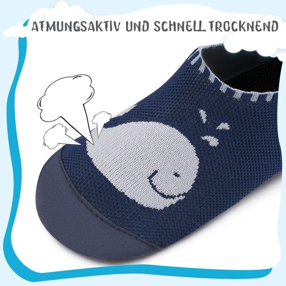 Kyopp Kinder Hausschuhe Junge Mädchen Pantoffeln Aquaschuhe Atmungsaktive Rutschfest Barfussschuhe Slipper Kindergarten Unisex(Wale Dunkelblau 30/31 EU)