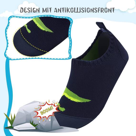 Kyopp Kinder Hausschuhe Junge Mädchen Pantoffeln Aquaschuhe Atmungsaktive rutschfest Barfussschuhe Slipper Kindergarten Unisex (Dinosaurier Marineblau 26/27 EU)