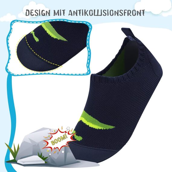Kyopp Kinder Hausschuhe Junge Mädchen Pantoffeln Aquaschuhe Atmungsaktive rutschfest Barfussschuhe Slipper Kindergarten Unisex (Dinosaurier Marineblau 28/29 EU)