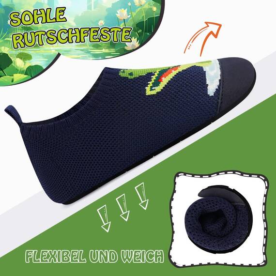 Kyopp Kinder Hausschuhe Junge Mädchen Pantoffeln Aquaschuhe Atmungsaktive Rutschfest Barfussschuhe Slipper Kindergarten Unisex(Krokodil 28/29 EU)