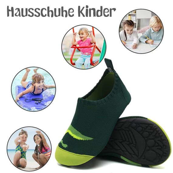 Kyopp Kinder Hausschuhe Junge Mädchen Pantoffeln Aquaschuhe Atmungsaktive rutschfest Barfussschuhe Slipper Kindergarten Unisex (Stricken-Dinosaurier 20/21 EU)