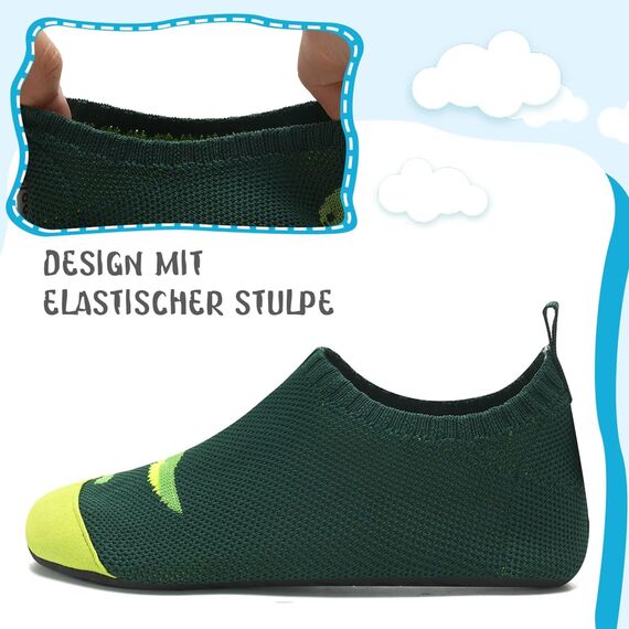 Kyopp Kinder Hausschuhe Junge Mädchen Pantoffeln Aquaschuhe Atmungsaktive Rutschfest Barfussschuhe Slipper Kindergarten Unisex (Stricken-Dinosaurier 26/27 EU)
