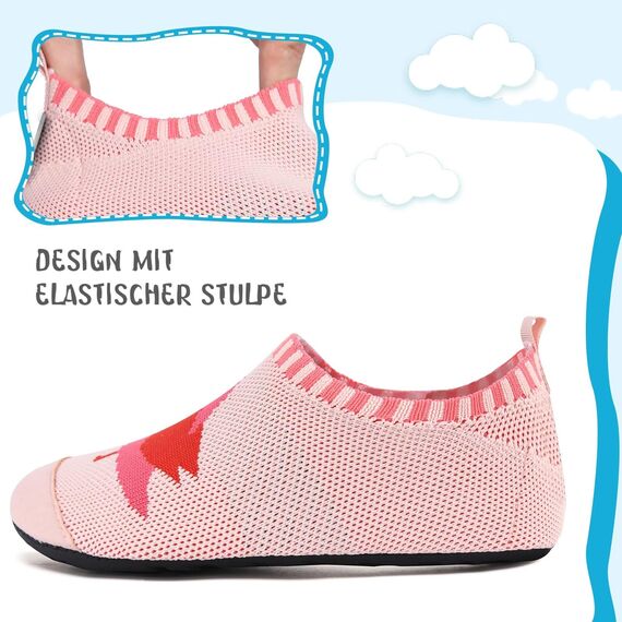 Kyopp Kinder Hausschuhe Junge Mädchen Pantoffeln Aquaschuhe Atmungsaktive Rutschfest Barfussschuhe Slipper Kindergarten Unisex(Rosenroter Vogel 20/21 EU)