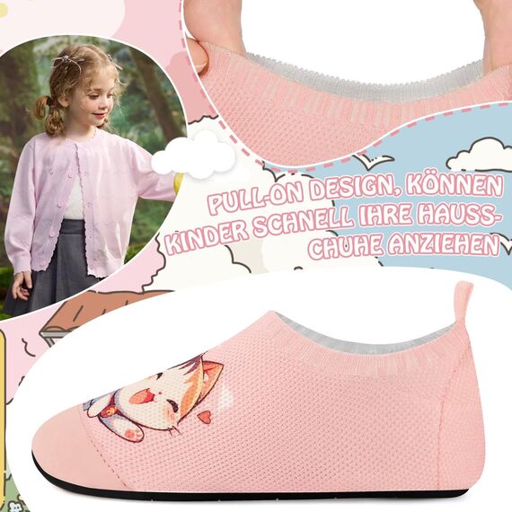 Kyopp Kinder Hausschuhe Junge Mädchen Pantoffeln Aquaschuhe Atmungsaktive Rutschfest Barfussschuhe Slipper Kindergarten Unisex(Katze 30/31 EU)
