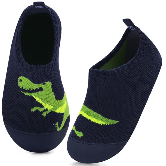 Kyopp Kinder Hausschuhe Junge Mädchen Pantoffeln Aquaschuhe Atmungsaktive rutschfest Barfussschuhe Slipper Kindergarten Unisex (Dinosaurier Marineblau 22/23 EU)