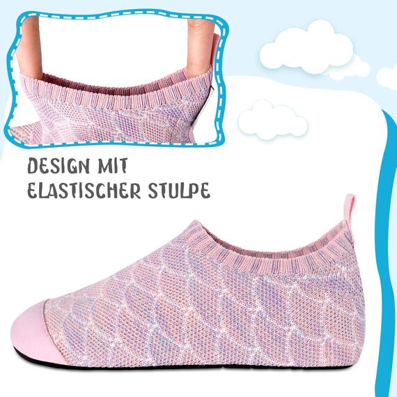 Kyopp Kinder Hausschuhe Junge Mädchen Pantoffeln Aquaschuhe Atmungsaktive rutschfest Barfussschuhe Slipper Kindergarten Unisex (Fischschuppen Rosa 26/27 EU)