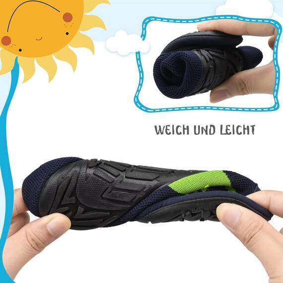 Kyopp Kinder Hausschuhe Junge Mädchen Pantoffeln Aquaschuhe Atmungsaktive rutschfest Barfussschuhe Slipper Kindergarten Unisex (Dinosaurier Marineblau 26/27 EU)