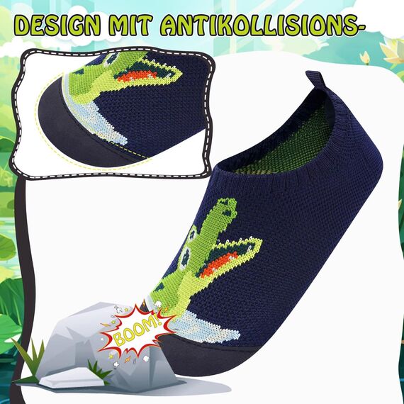 Kyopp Kinder Hausschuhe Junge Mädchen Pantoffeln Aquaschuhe Atmungsaktive Rutschfest Barfussschuhe Slipper Kindergarten Unisex(Krokodil 26/27 EU)