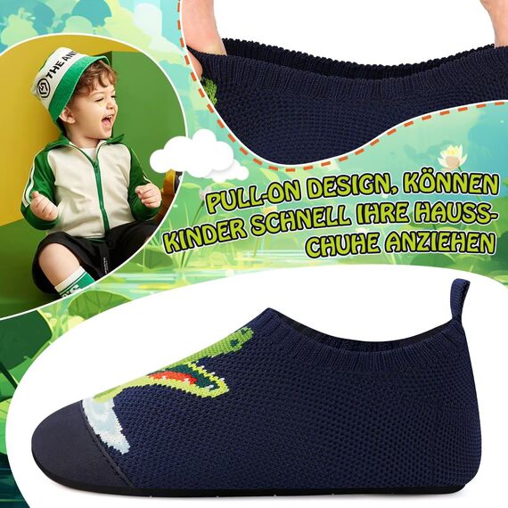 Kyopp Kinder Hausschuhe Junge Mädchen Pantoffeln Aquaschuhe Atmungsaktive Rutschfest Barfussschuhe Slipper Kindergarten Unisex(Krokodil 24/25 EU)