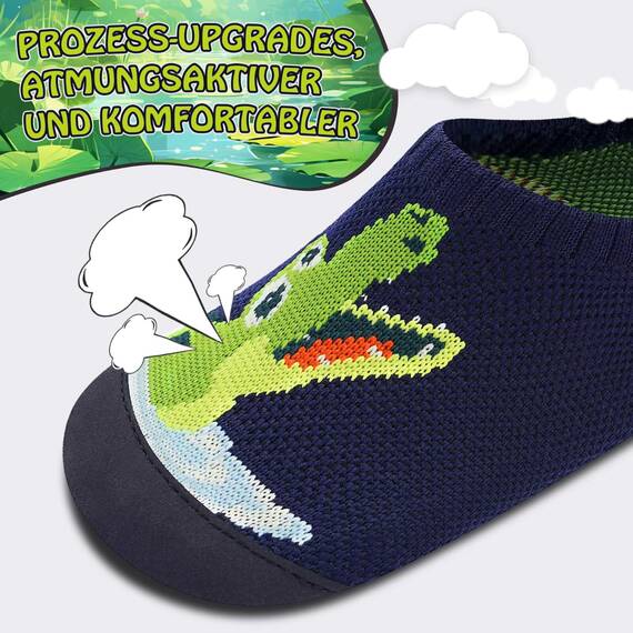 Kyopp Kinder Hausschuhe Junge Mädchen Pantoffeln Aquaschuhe Atmungsaktive Rutschfest Barfussschuhe Slipper Kindergarten Unisex(Krokodil 28/29 EU)