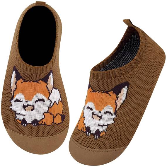 Kyopp Kinder Hausschuhe Junge Mädchen Pantoffeln Aquaschuhe Atmungsaktive Rutschfest Barfussschuhe Slipper Kindergarten Unisex(Fuchs Braun 30/31 EU)
