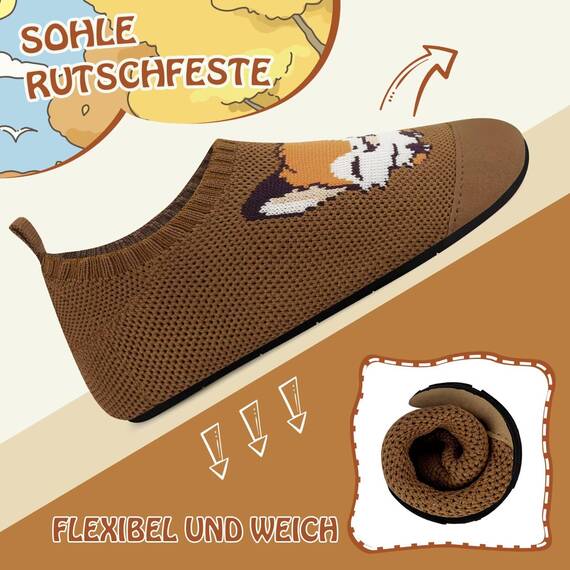 Kyopp Kinder Hausschuhe Junge Mädchen Pantoffeln Aquaschuhe Atmungsaktive Rutschfest Barfussschuhe Slipper Kindergarten Unisex(Fuchs Braun 30/31 EU)