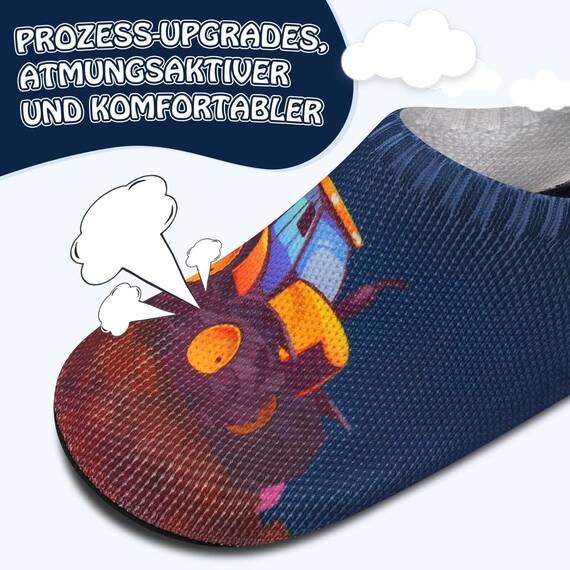 Kyopp Kinder Hausschuhe Junge Mädchen Pantoffeln Aquaschuhe Atmungsaktive Rutschfest Barfussschuhe Slipper Kindergarten Unisex(Traktor/Bagger Dunkelblau 22/23 EU)