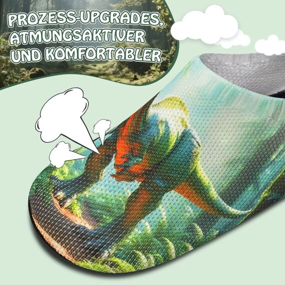 Kyopp Kinder Hausschuhe Junge Mädchen Pantoffeln Aquaschuhe Atmungsaktive Rutschfest Barfussschuhe Slipper Kindergarten Unisex(3D Jurassic Dinosaurier Grün 28/29 EU)