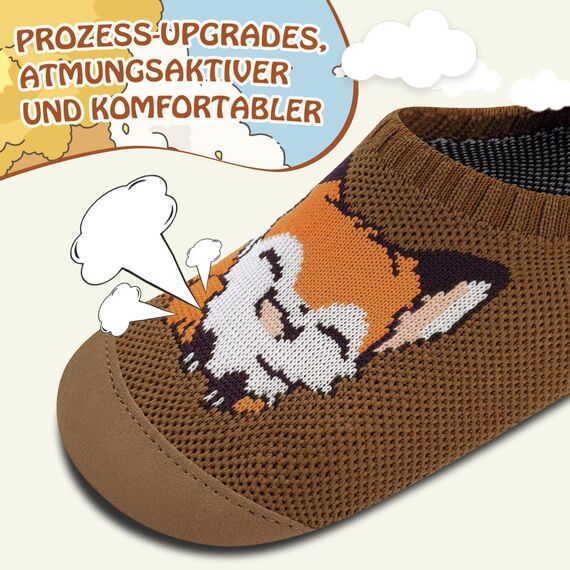 Kyopp Kinder Hausschuhe Junge Mädchen Pantoffeln Aquaschuhe Atmungsaktive Rutschfest Barfussschuhe Slipper Kindergarten Unisex(Fuchs Braun 28/29 EU)