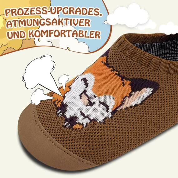 Kyopp Kinder Hausschuhe Junge Mädchen Pantoffeln Aquaschuhe Atmungsaktive Rutschfest Barfussschuhe Slipper Kindergarten Unisex(Fuchs Braun 30/31 EU)