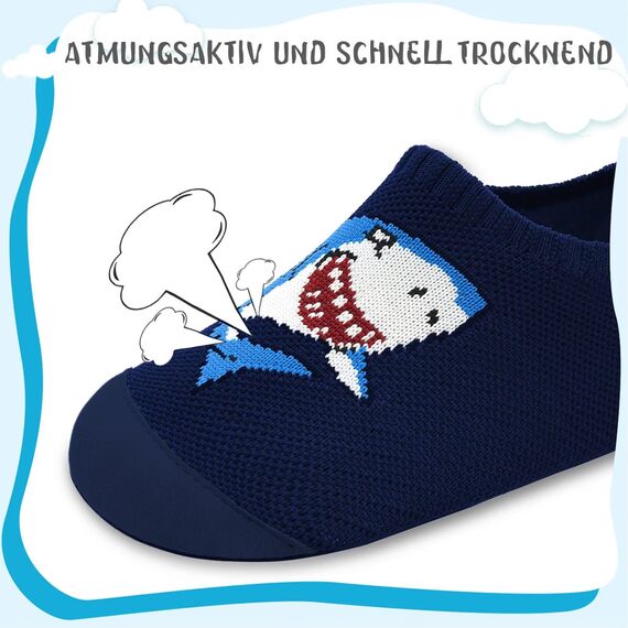 Kyopp Kinder Hausschuhe Junge Mädchen Pantoffeln Aquaschuhe Atmungsaktive Rutschfest Barfussschuhe Slipper Kindergarten Unisex (Hai Dunkelblau 36/37 EU)