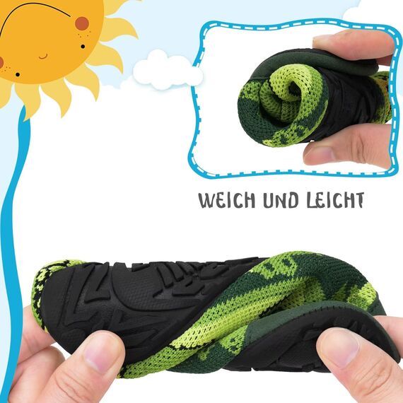 Kyopp Kinder Hausschuhe Junge Mädchen Pantoffeln Aquaschuhe Atmungsaktive rutschfest Barfussschuhe Slipper Kindergarten Unisex(Dinosaurier und Krokodile 34/35 EU)