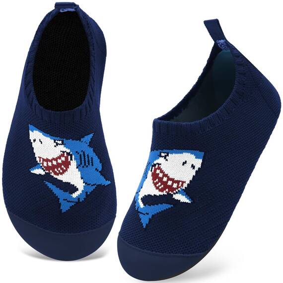 Kyopp Kinder Hausschuhe Junge Mädchen Pantoffeln Aquaschuhe Atmungsaktive Rutschfest Barfussschuhe Slipper Kindergarten Unisex (Hai Dunkelblau 34/35 EU)