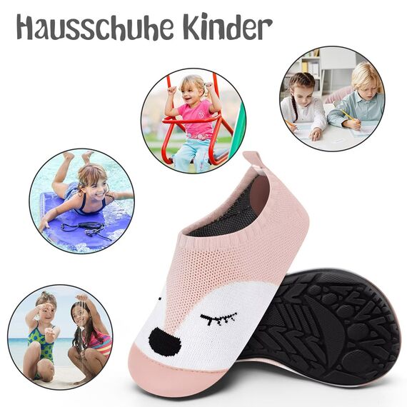 Kyopp Kinder Hausschuhe Junge Mädchen Pantoffeln Aquaschuhe Atmungsaktive Rutschfest Barfussschuhe Slipper Kindergarten Unisex (Fuchs Rosa 36/37 EU)