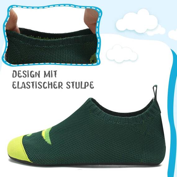Kyopp Kinder Hausschuhe Junge Mädchen Pantoffeln Aquaschuhe Atmungsaktive rutschfest Barfussschuhe Slipper Kindergarten Unisex (Stricken-Dinosaurier 33/32 EU)