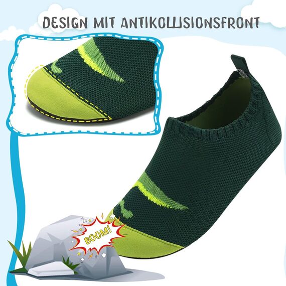 Kyopp Kinder Hausschuhe Junge Mädchen Pantoffeln Aquaschuhe Atmungsaktive rutschfest Barfussschuhe Slipper Kindergarten Unisex (Stricken-Dinosaurier 34/35 EU)