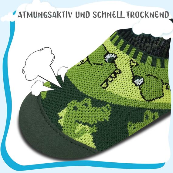 Kyopp Kinder Hausschuhe Junge Mädchen Pantoffeln Aquaschuhe Atmungsaktive rutschfest Barfussschuhe Slipper Kindergarten Unisex(Dinosaurier und Krokodile 34/35 EU)