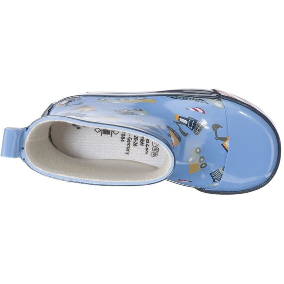 Playshoes Kinder Halbschaft-Gummistiefel aus Naturkautschuk, Trendige Unisex Regenstiefel mit Reflektoren, mit Bagger-Muster, Blau (Bleu 17), 21 EU